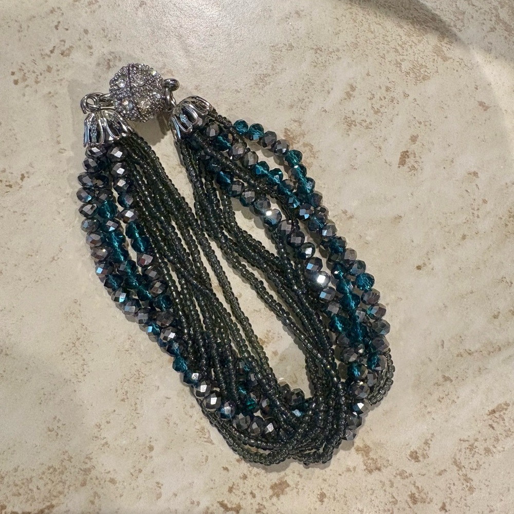 Vintage Premier Designs Seaside Multi Strand Glass Crystal Bead Bracelet